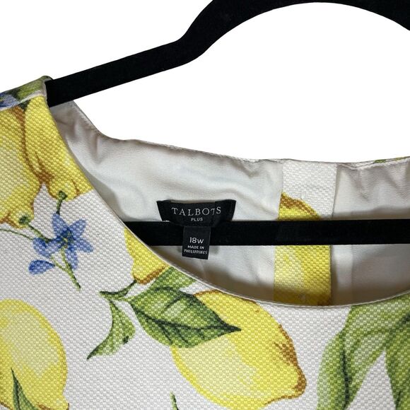 Talbots Dress Womens 18W White Lemon Print Sleeveless Shift Lined Summer - Picture 5 of 8